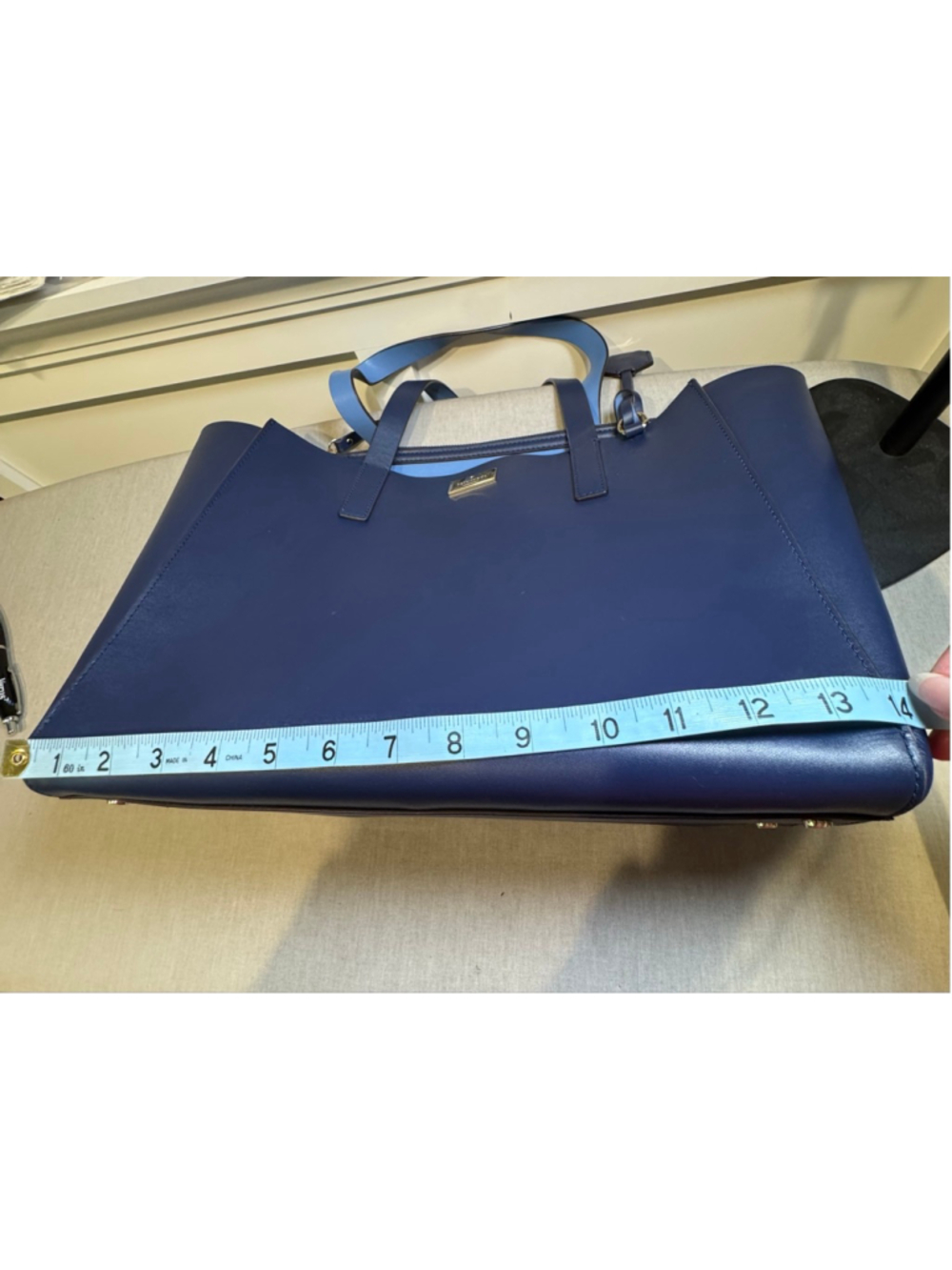 Women's Kate Spade Navy Blue Leather Tote Bag - Picture 10 of 12